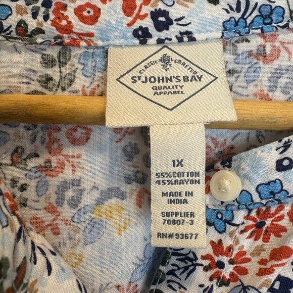 St John Bay Floral Women’s Blouse 1X Long Sleeve Button Front Boho Cottage Work - Picture 2 of 6